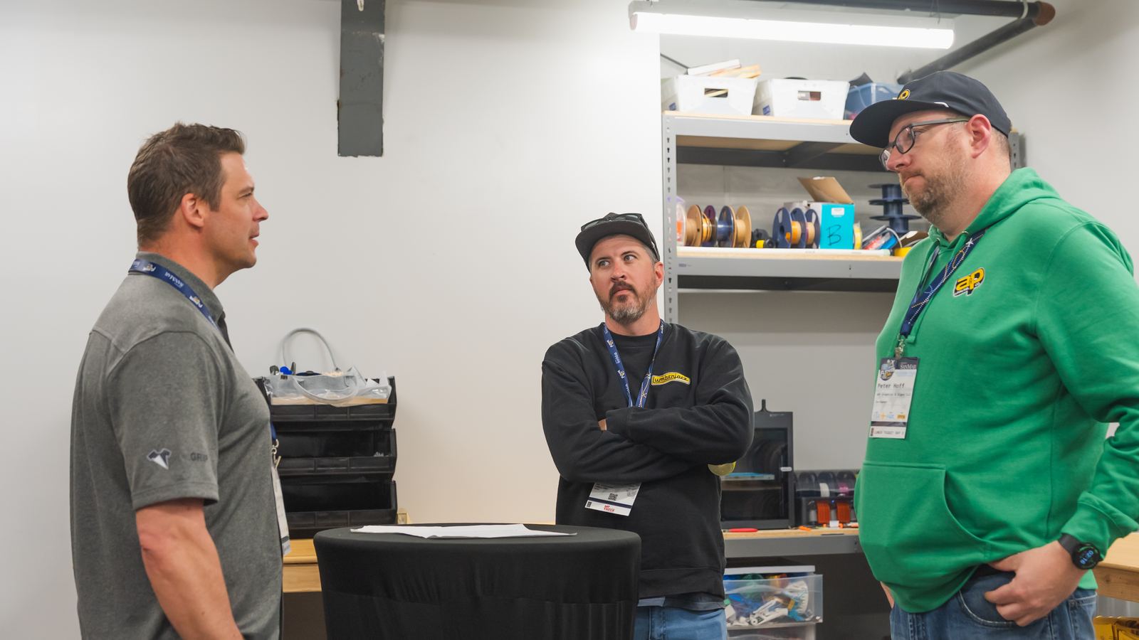 Attendees talking between sessions at Flyover Con